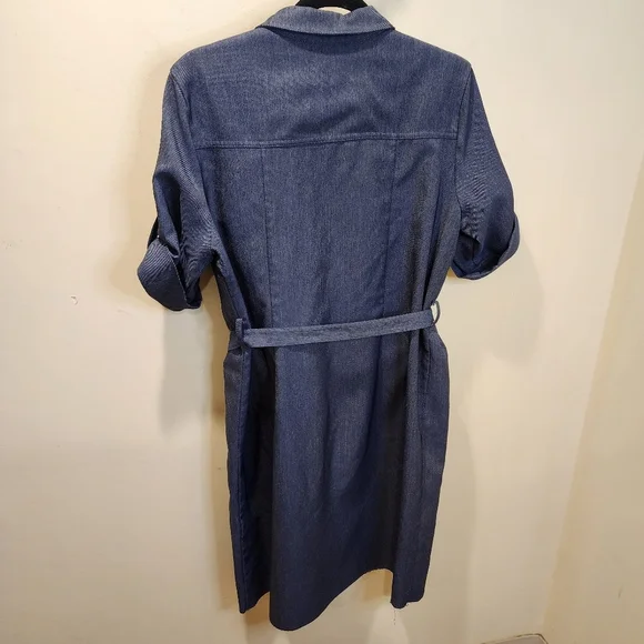 Nicci Navy Blue Denim Midi Belted Dress With Pockets Size 14p - Picture 11 of 12